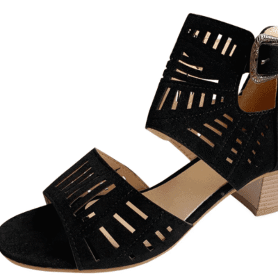 AURIGATE Ladies Ankle Buckle Black Sandals