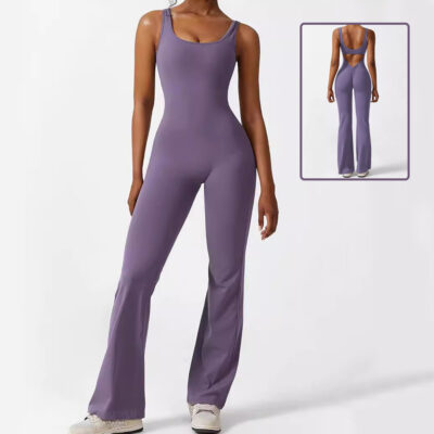 Women Sleeveless Flare Yoga Fitness Jumpsuits