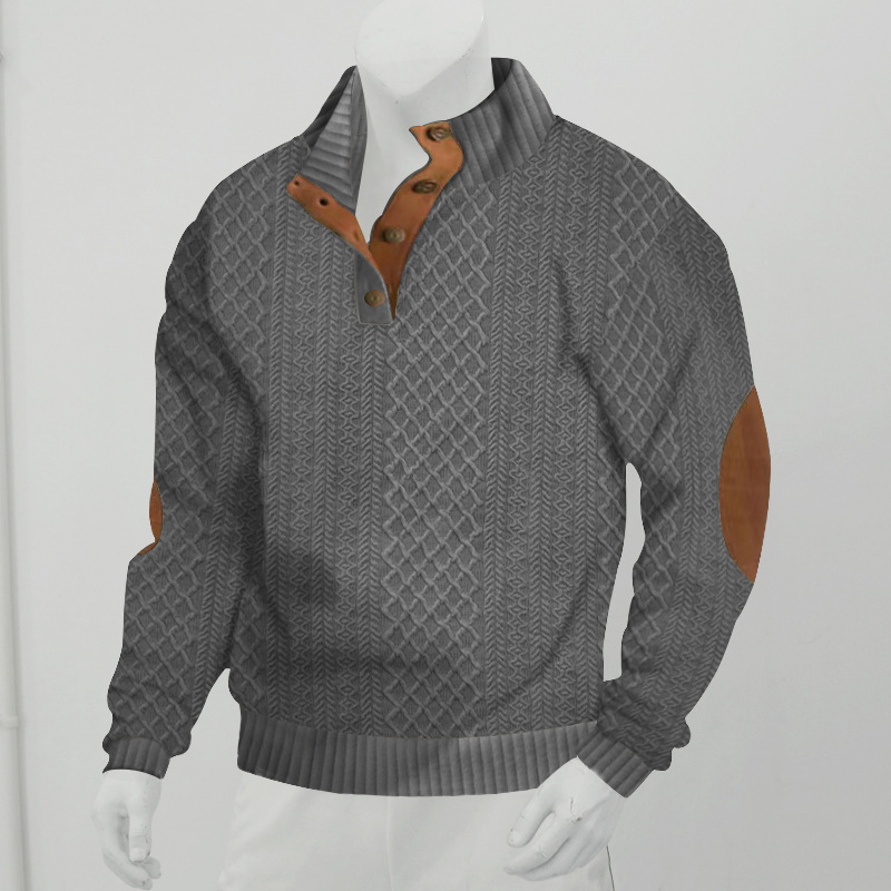 Men's Stand Collar Jacquard Knitted Sweater - Image 7