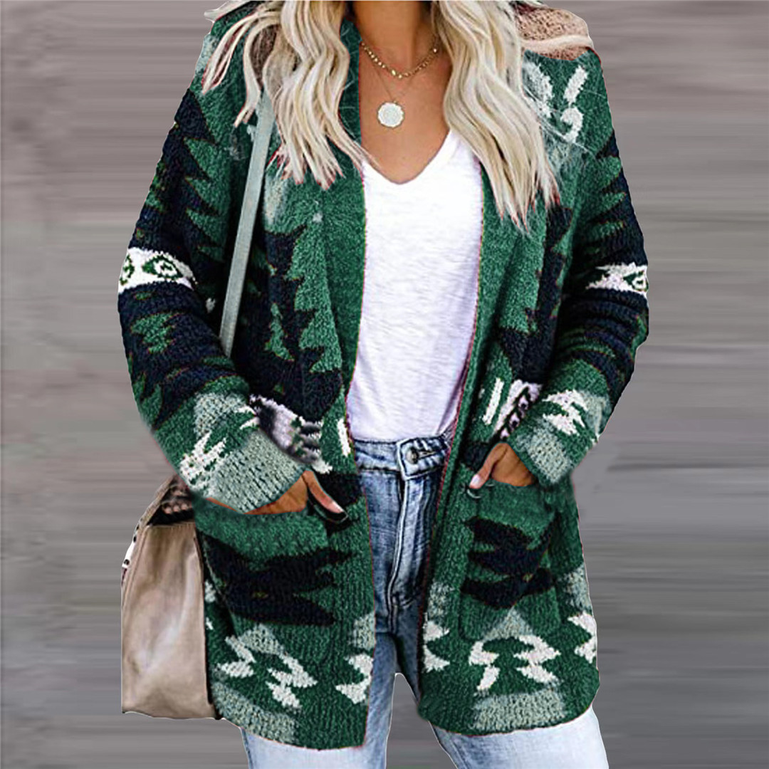 Women's Loose Sweater Printed Knitted Cardigan - Image 7