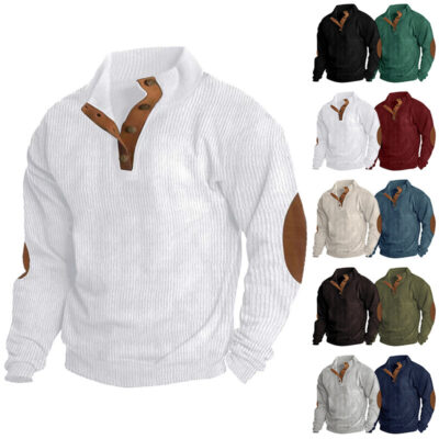 Men's Corduroy Collar Long-sleeved Sweater