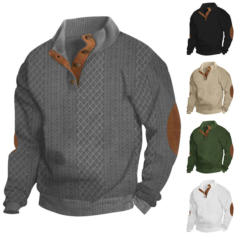 Men's Stand Collar Jacquard Knitted Sweater