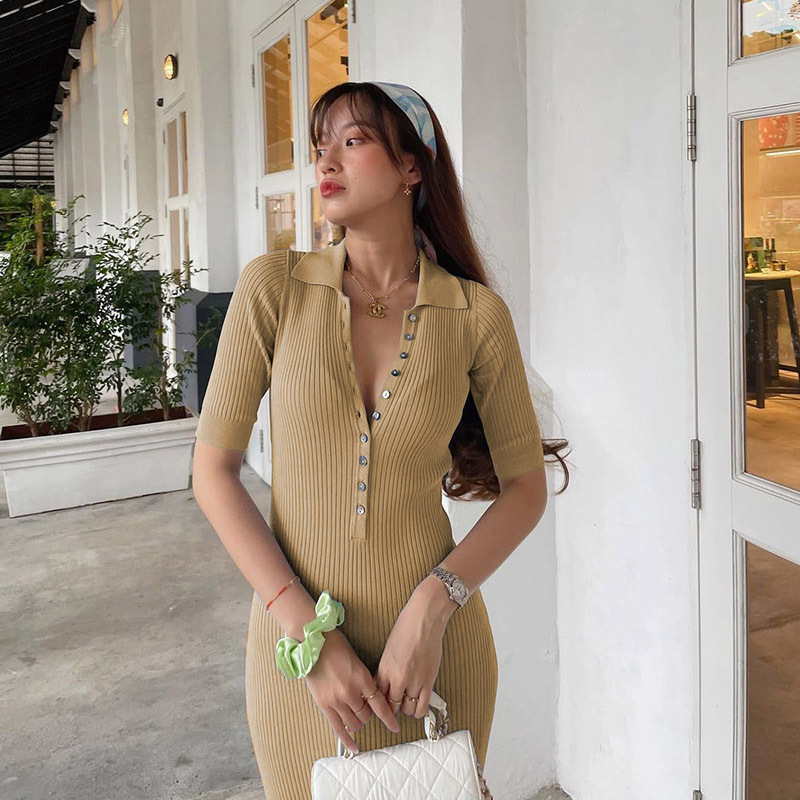 Fashionable Simple Mid-length Breasted Dress - Image 4