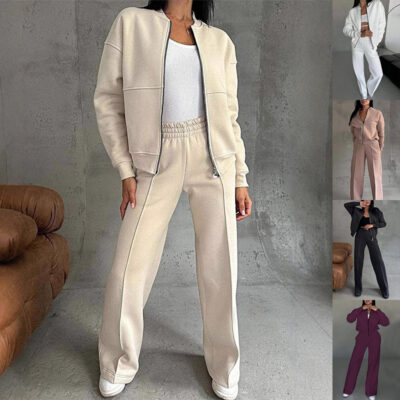 Women's Sports Zipper Jacket Pant 2-piece Set
