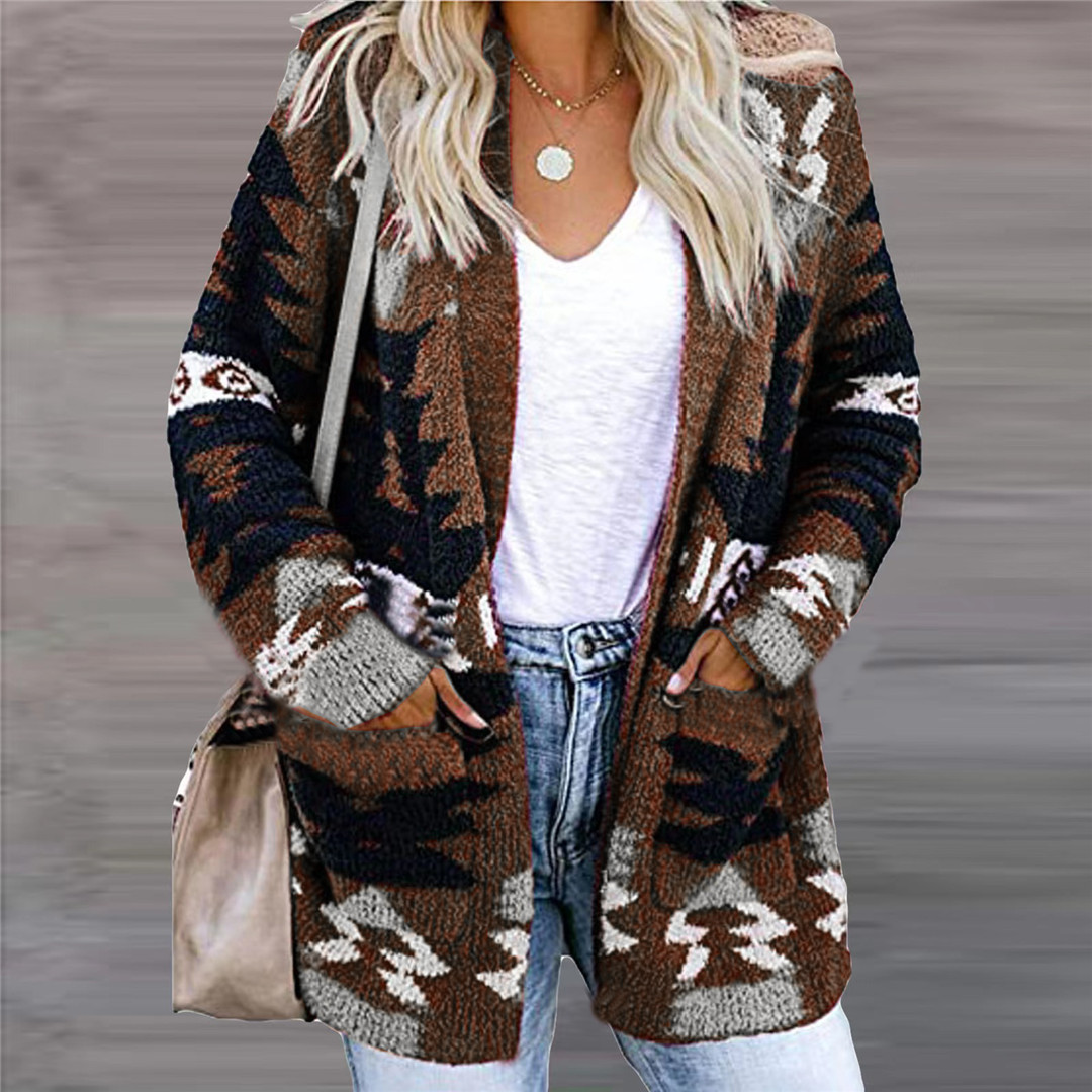 Women's Loose Sweater Printed Knitted Cardigan - Image 5