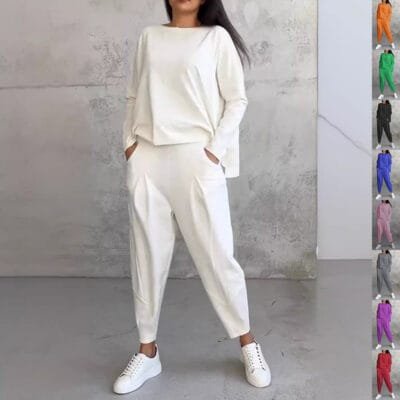 Women's Round Neck Top And Loose Harem Pants Set