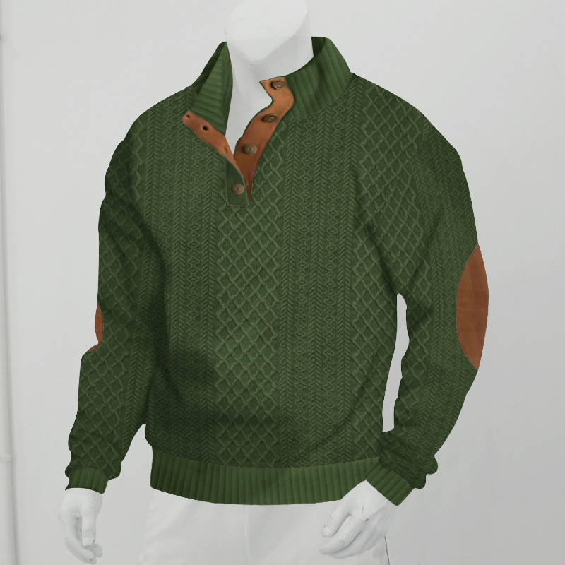 Men's Stand Collar Jacquard Knitted Sweater - Image 3
