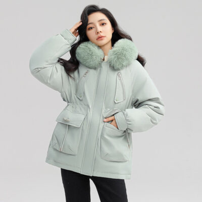 Women's Horn Button Loose Hooded Coat, Jacket