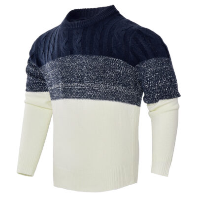 Men's Casual Block Cable Knit Pullover Sweater