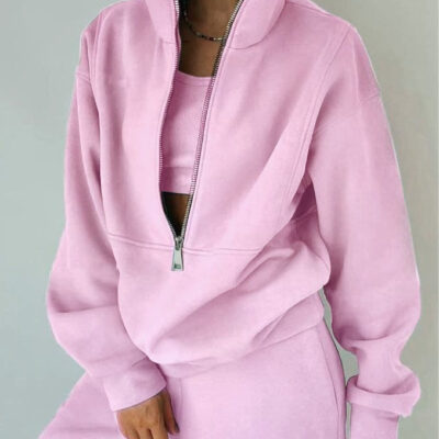 Women's Fashion Fleece Solid Color Sports Casual Suit