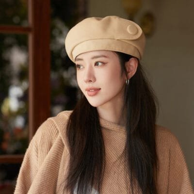 Women's High-grade Buttons Make Your Face Look Smaller In Autumn And Winter Beret