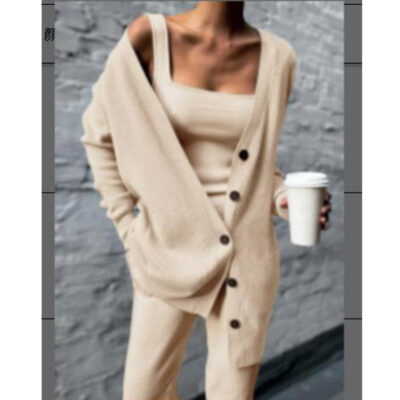 Women's Knitted 3-Piece Vest Pant Suit