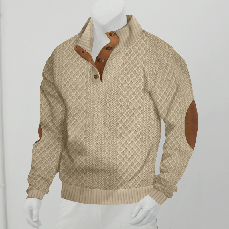 Men's Stand Collar Jacquard Knitted Sweater - Image 9