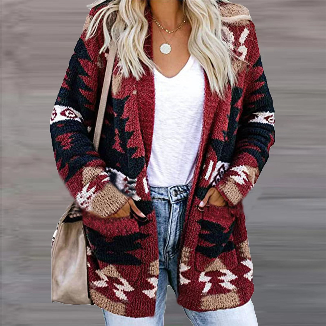 Women's Loose Sweater Printed Knitted Cardigan - Image 3