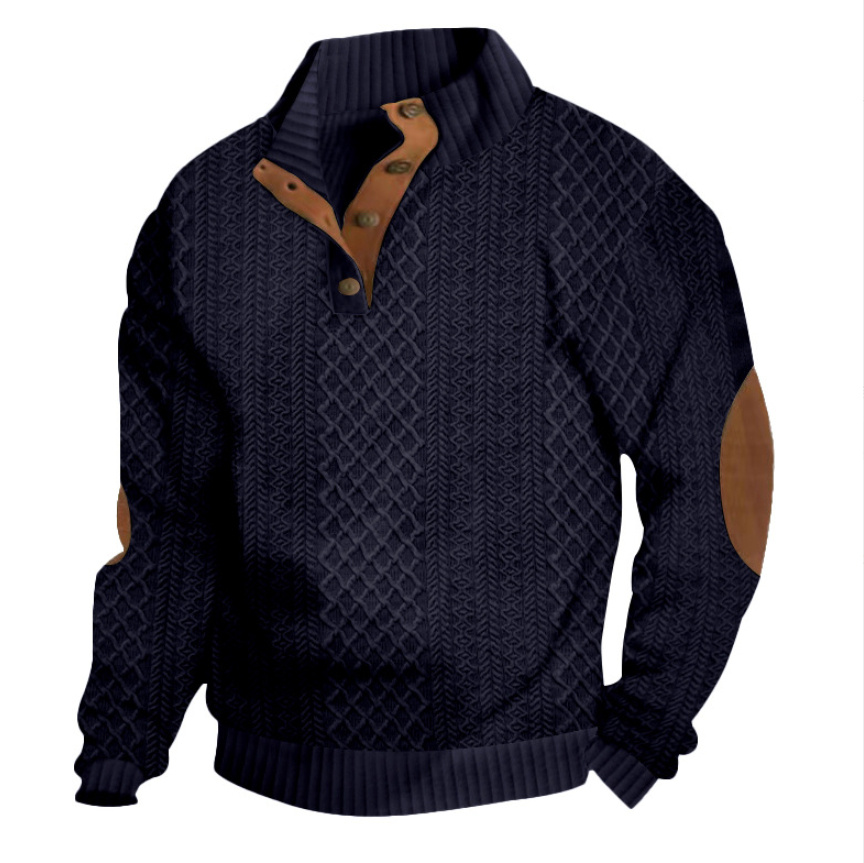 Men's Stand Collar Jacquard Knitted Sweater - Image 2