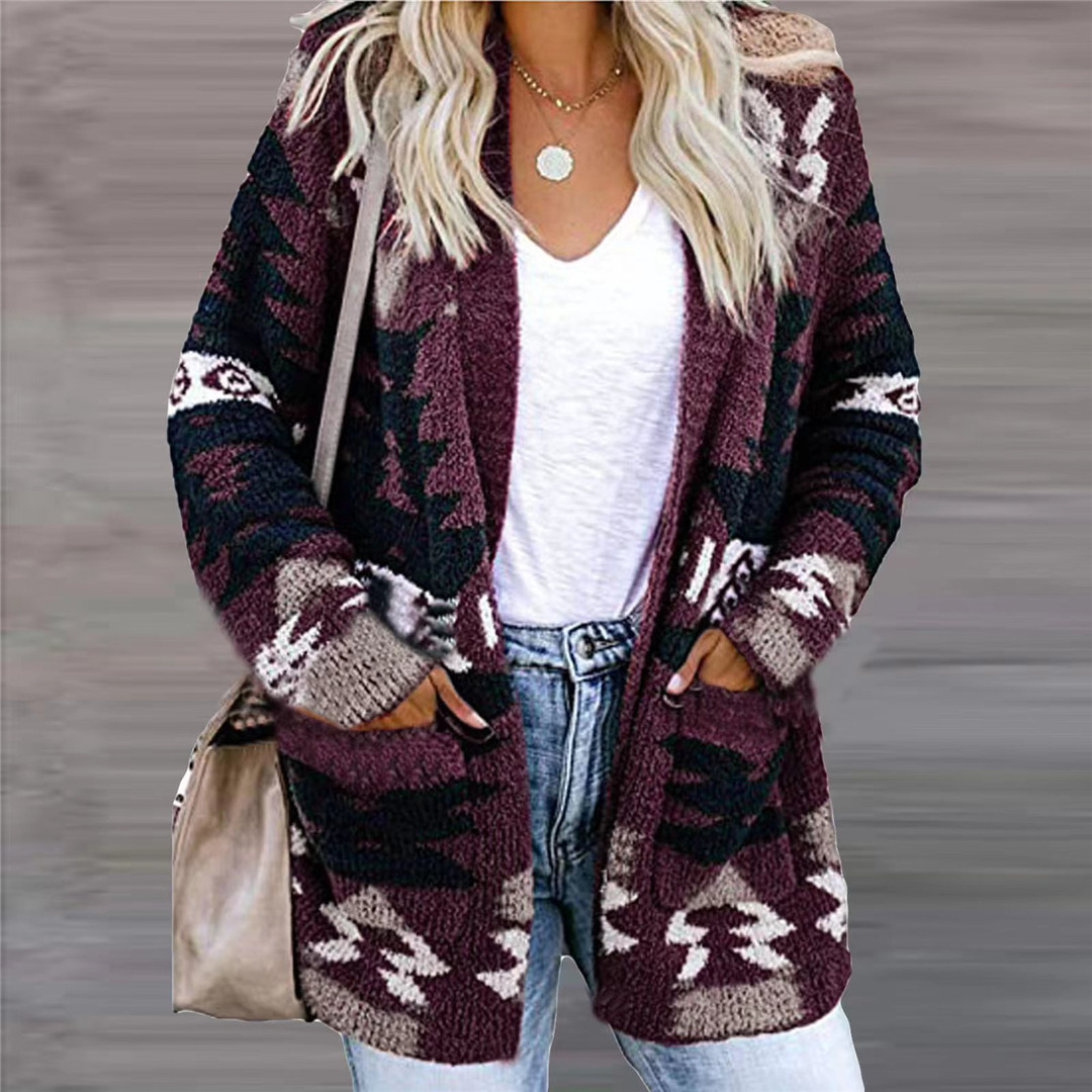 Women's Loose Sweater Printed Knitted Cardigan - Image 4