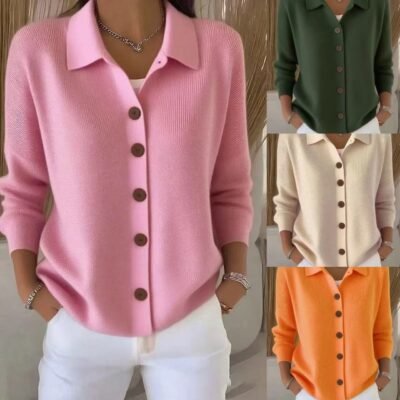 Women's Button-knitted Lapel Sweater Cardigan