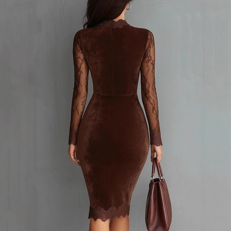 Women's Sexy Lace Trim Bodycon Midi Dress - Image 8