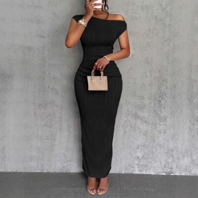 Women's Water Ripple Sloping Shoulder Dress