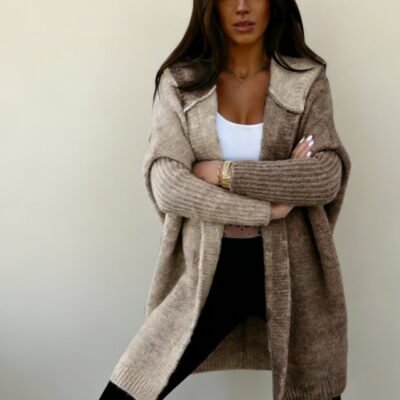 Women's Color-blocked Hooded Knitted Cardigan
