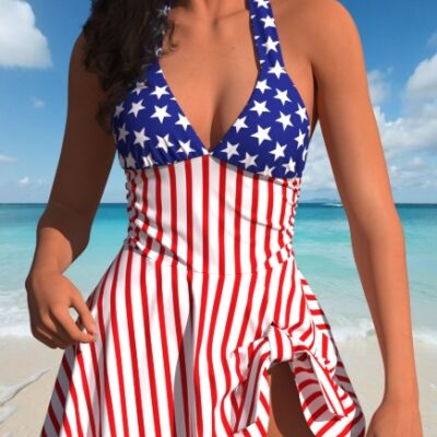 Women's One-piece American flag Casual Swimsuit